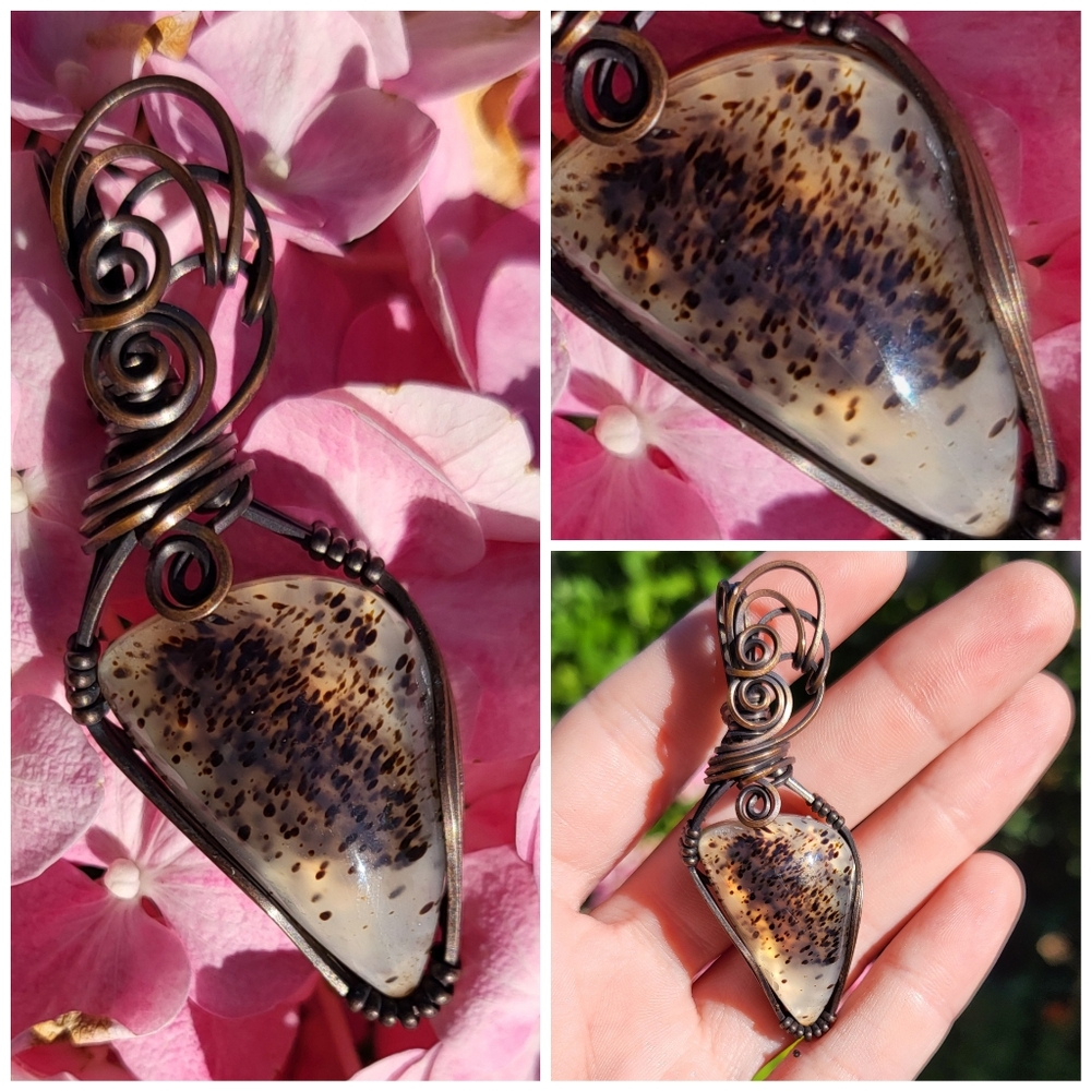 Handmade Abalone Shell Agate Stone Doublet Pendant Necklace Boho Festival Style